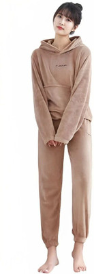 PKF Women Solid Brown Night Suit Set