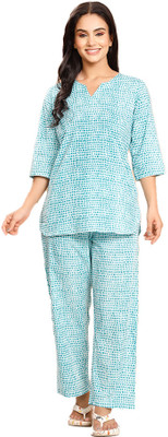 Anurang Women Geometric Print Blue Night Suit Set