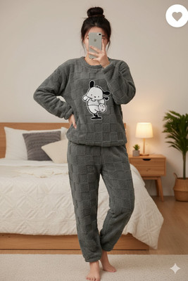Belvik Women Printed Grey Night Suit Set