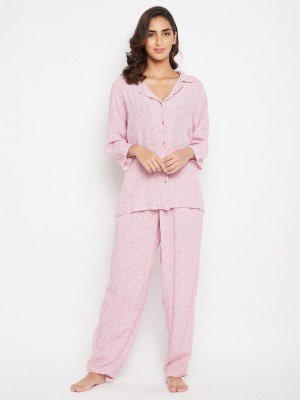 Clovia Women Printed Pink Shirt & Pyjama set