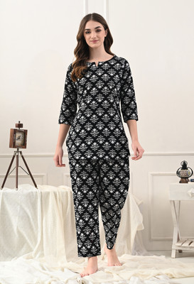 DreamBe Women Printed Black Night Suit Set