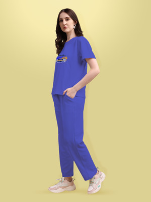 BEYOGINI Women Solid Blue Top & Pyjama Set
