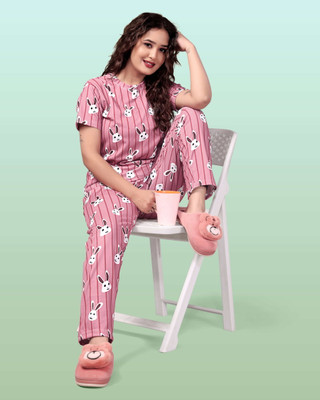 HouseOfCommon Women Printed Pink Top & Pyjama Set