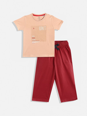 SWEET DREAMS Boys Printed Pink Top & Capri Set