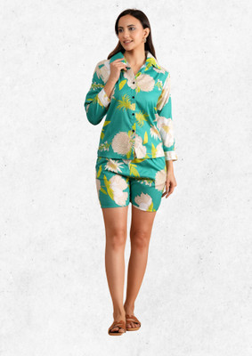 METRONAUT Women Floral Print Green Night Suit Set