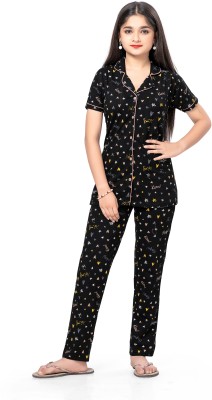 Bloem Women Printed Black Shirt & Pyjama set