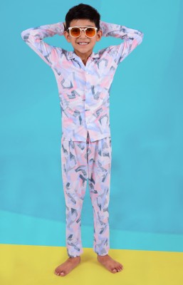 3BROS Boys & Girls Printed White Night Suit Set