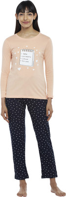 Dreamz by Pantaloons Women Printed Pink Top & Pyjama Set