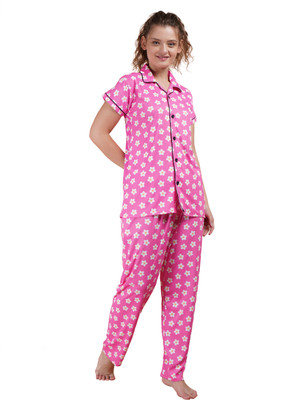 SPLORR Women Printed Pink Top & Pyjama Set