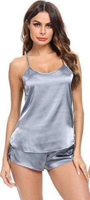 Goodvibe Women Self Design Grey Top & Pyjama Set