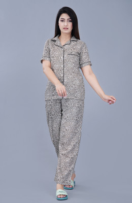 PRADHRUHE Women Printed Gold Shirt & Pyjama set