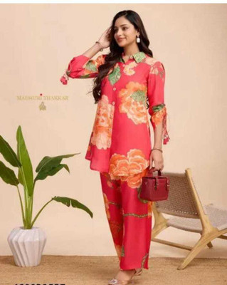 ap2kurti Women Floral Print Pink Night Suit Set