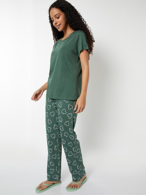 MAX Women Printed Green Night Suit Set