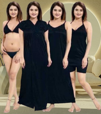 Divine Paridhaan Women Solid Black Night Suit Set