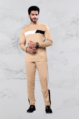 NISPRUH Men Self Design Beige Top & Pyjama Set