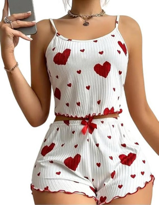 JustforWoow Girls Printed White, Red Top & Shorts Set