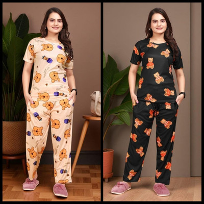 FASHION GREAB Women Printed Beige Top & Pyjama Set