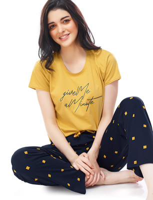ZEYO Women Printed Yellow Top & Pyjama Set
