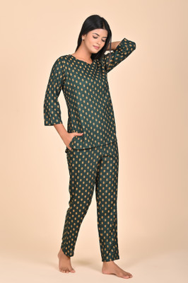 rashmi shree creation Women Printed Green Night Suit Set