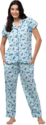 ASAD GARMENTS Women Printed Blue, Light Blue Shirt & Pyjama set