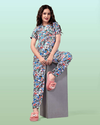 HouseOfCommon Women Printed Multicolor Top & Pyjama Set
