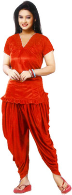 mysie Women Solid Red Night Suit Set