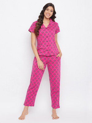 Clovia Women Floral Print Purple Top & Pyjama Set