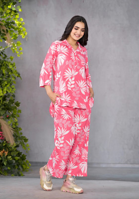 Pimu Women Printed Pink Top & Pyjama Set