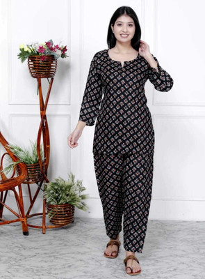 Dulhan kangan palace Women Printed Black Top & Pyjama Set