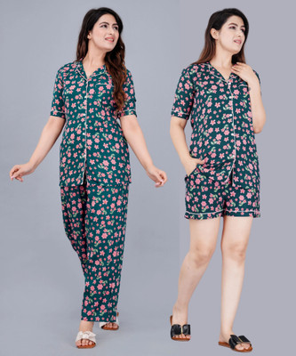 MintMarie Women Printed Multicolor Night Suit Set