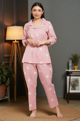 SYLUNE Women Floral Print Pink Night Suit Set