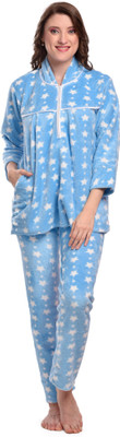 CIERGE Women Abstract Blue Night Suit Set