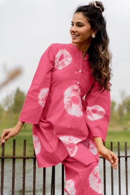 MIRCHI FASHION Women Ombre/Dyed Pink, White Night Suit Set