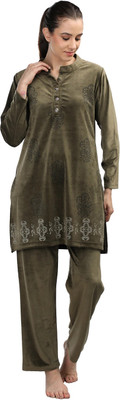 Duchess Women Printed Green Night Suit Set