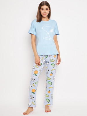 Camey Women Printed Blue Top & Pyjama Set