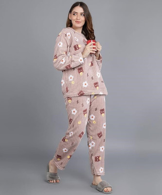 Bellwell Women Floral Print Brown Night Suit Set