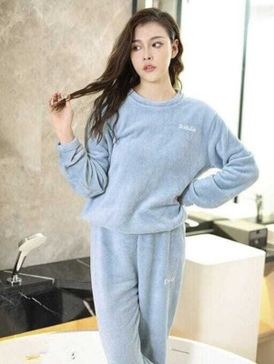 PKF Women Solid Blue Night Suit Set