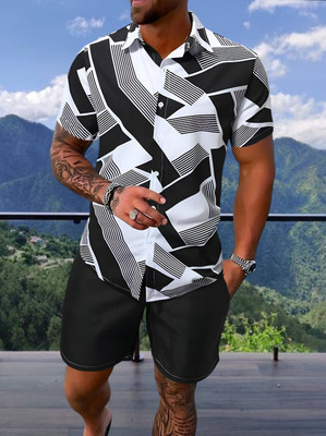 SHIVFORYOU Men Printed Black Top & Shorts Set