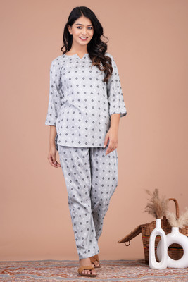FROEBEL Women Geometric Print Grey Night Suit Set