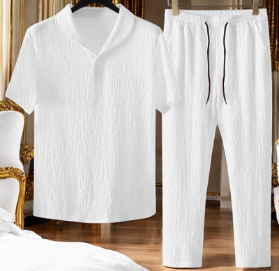 gurukrupa creation Men Self Design White Night Suit Set