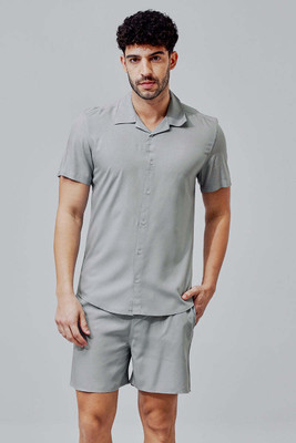 Snitch Men Solid Blue Top & Shorts Set