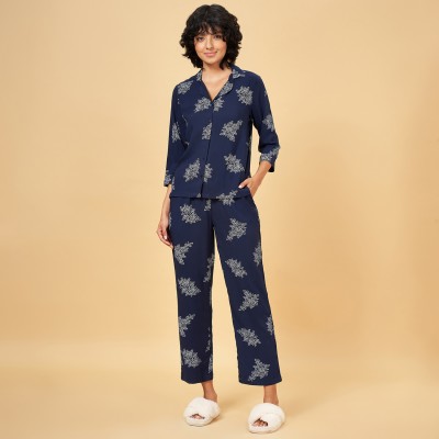 Dreamz by Pantaloons Women Printed Dark Blue Top & Pyjama Set