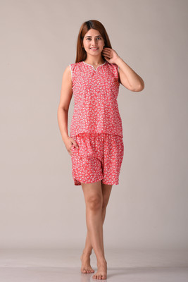 Kannahi Women Floral Print Pink Top & Shorts Set