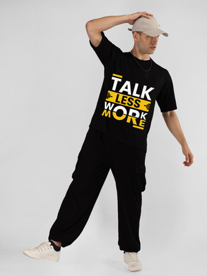 CHKOKKO Men Printed Black Top & Pyjama Set