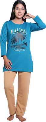 TVILLICK Women Printed Blue Top & Pyjama Set