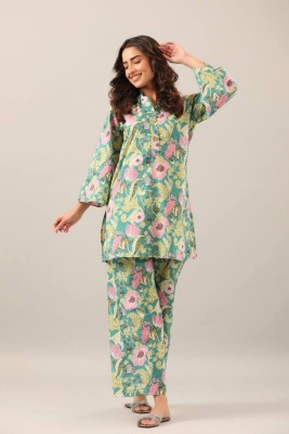 KRISHITMART Women Printed Light Green Night Suit Set