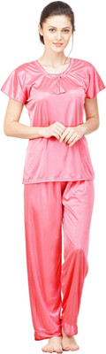 ROWENA Women Solid Pink Top & Pyjama Set