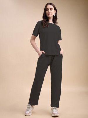POOJARAN Women Solid Black Top & Pyjama Set