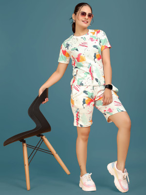 DADX Women Printed Multicolor Top & Shorts Set