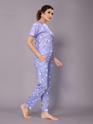 HouseOfCommon Women Printed Purple Night Suit Set